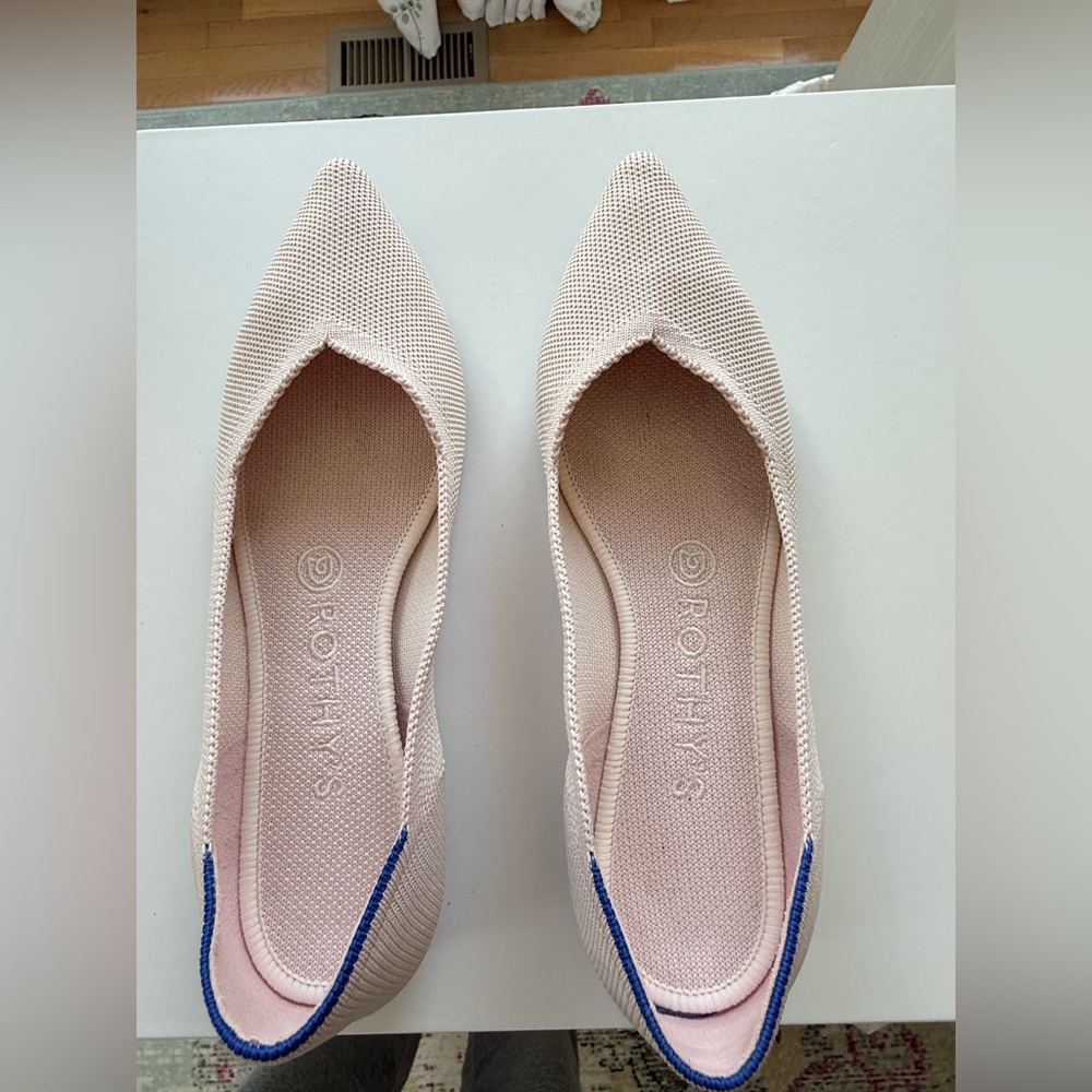 Rothy's Blush and Navy Pointed Flats